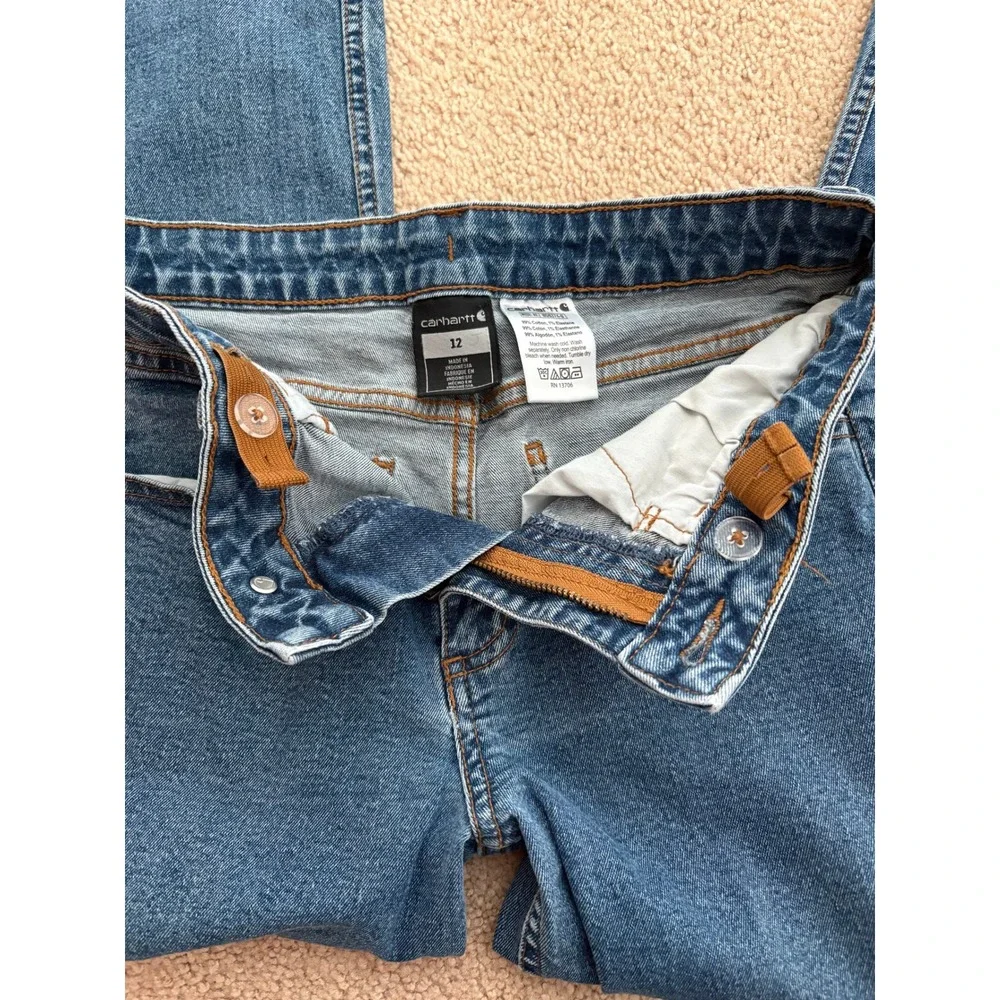 Bundle of 4 - Carhartt Kid Jeans Size 12 Denim Bootcut Adjustable Waist BD8374-B
